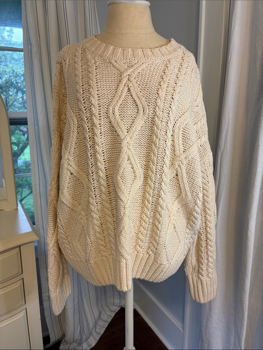 Princess Polly Cream Cable Knit Scoop Neck Sweater